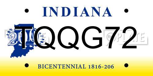 TQQG72 Indiana License Plate