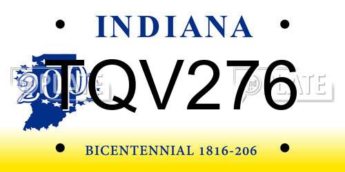 TQV276 Indiana License Plate