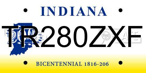 TR280ZXF Indiana License Plate