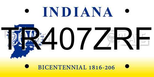 TR407ZRF Indiana License Plate