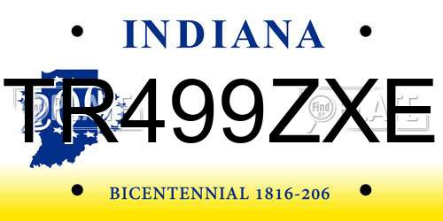 TR499ZXE Indiana License Plate