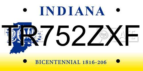 TR752ZXF Indiana License Plate