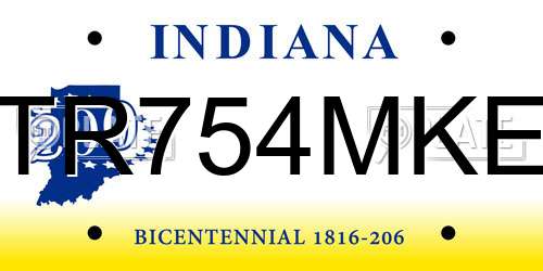 TR754MKE Indiana License Plate