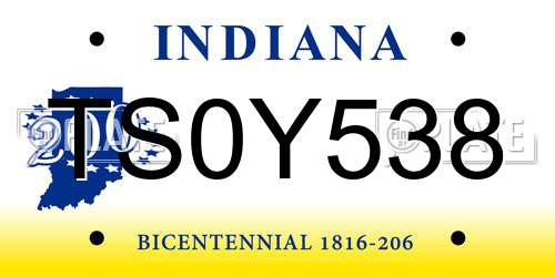 TS0Y538 Indiana License Plate