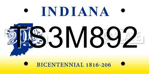TS3M892 Indiana License Plate
