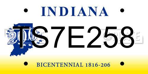 TS7E258 Indiana License Plate