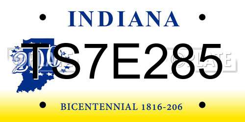 TS7E285 Indiana License Plate