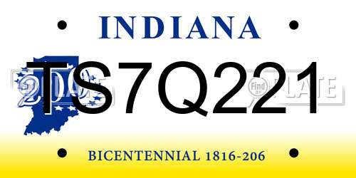 TS7Q221 Indiana License Plate
