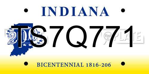 TS7Q771 Indiana License Plate