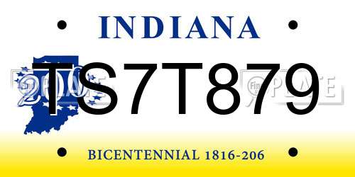 TS7T879 Indiana License Plate
