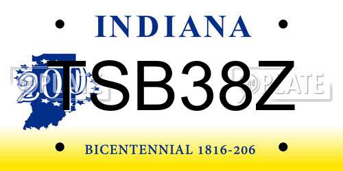 TSB38Z Indiana License Plate