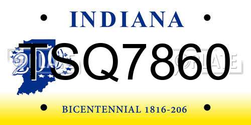 TSQ7860 Indiana License Plate