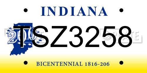 TSZ3258 Indiana License Plate