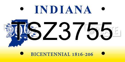 TSZ3755 Indiana License Plate