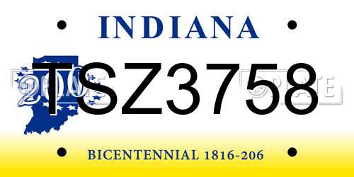TSZ3758 Indiana License Plate