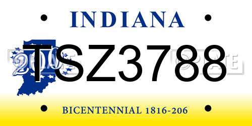 TSZ3788 Indiana License Plate