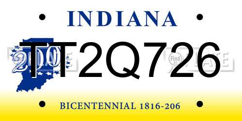 TT2Q726 Indiana License Plate