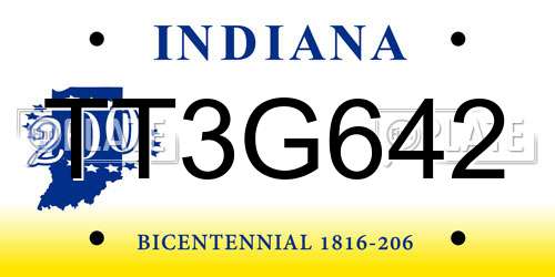 TT3G642 Indiana License Plate