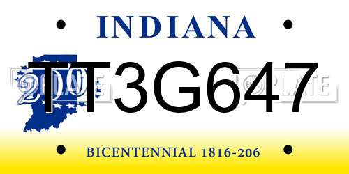 TT3G647 Indiana License Plate