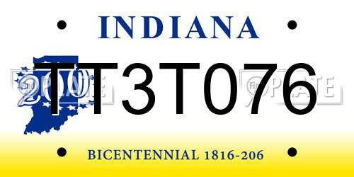 TT3T076 Indiana License Plate