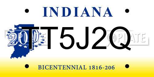 TT5J2Q Indiana License Plate