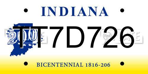 TT7D726 Indiana License Plate