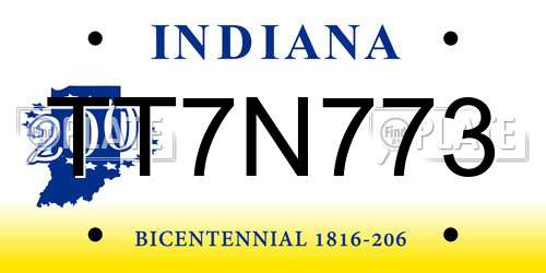 TT7N773 Indiana License Plate