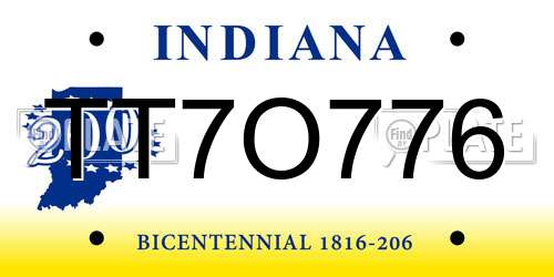 TT7O776 Indiana License Plate