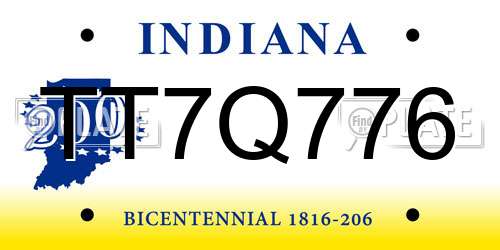 TT7Q776 Indiana License Plate