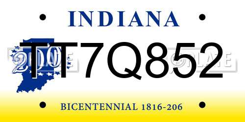 TT7Q852 Indiana License Plate