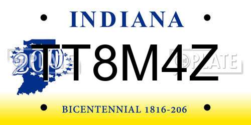 TT8M4Z Indiana License Plate