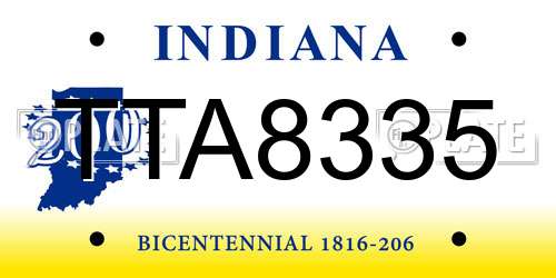 TTA8335 Indiana License Plate