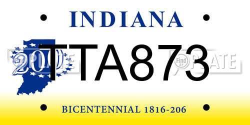 TTA873 Indiana License Plate