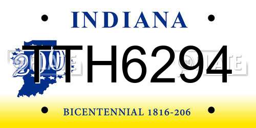 TTH6294 Indiana License Plate