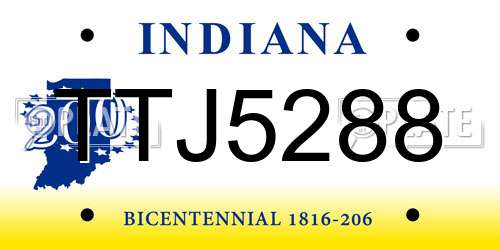 TTJ5288 Indiana License Plate