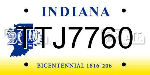 TTJ7760 Indiana License Plate