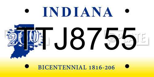 TTJ8755 Indiana License Plate