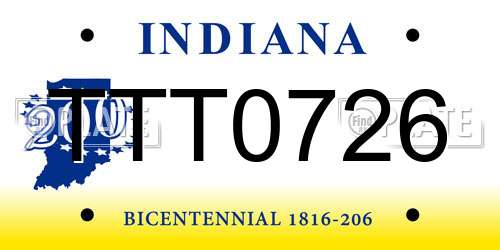 TTT0726 Indiana License Plate