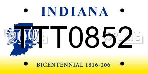 TTT0852 Indiana License Plate