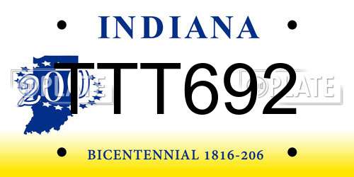 TTT692 Indiana License Plate