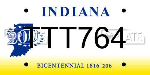TTT764 Indiana License Plate