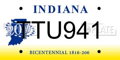 TTU941 Indiana License Plate