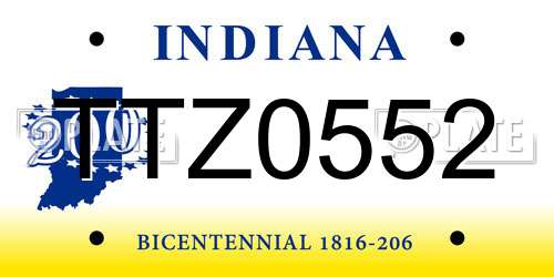 TTZ0552 Indiana License Plate