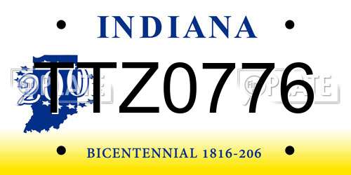 TTZ0776 Indiana License Plate