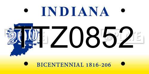 TTZ0852 Indiana License Plate
