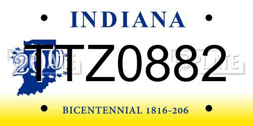 TTZ0882 Indiana License Plate
