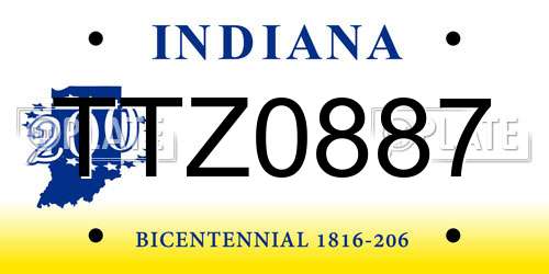 TTZ0887 Indiana License Plate