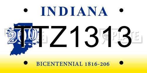 TTZ1313 Indiana License Plate