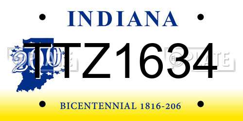 TTZ1634 Indiana License Plate
