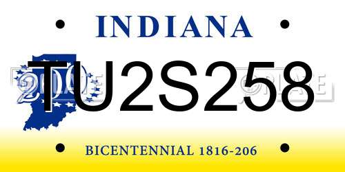 TU2S258 Indiana License Plate